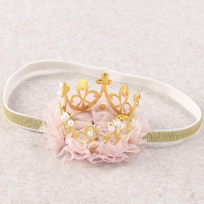 Nishine Princess Toddler Girls Crown Tiaras Baby Elastic Birthday Party Crown Headband Photo Props Gift (Pear&Gold)