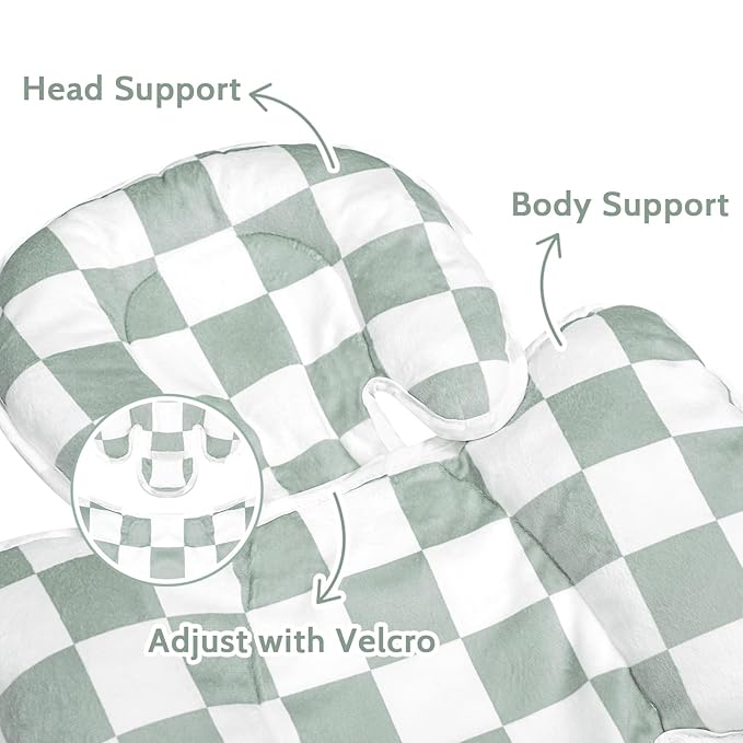 DILIMI Infant Car Seat Insert, 2-in-1 Carseat Head Support for Newborn, Soft Baby Head Support for Car Seat, Stroller, Bouncers, Green Checkered