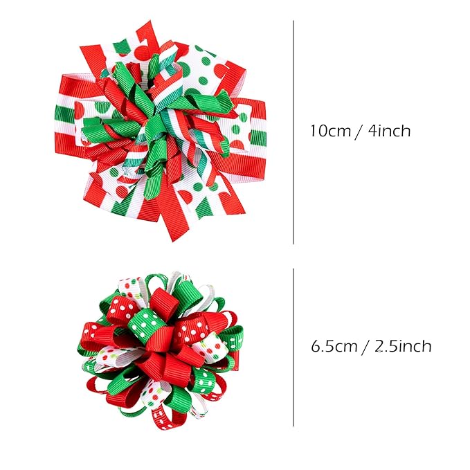 Christmas Hair Bows Clip Girls Red White Green Ribbon Stripe Polka Dot Cheer Bow Korker Curly Flower Ball Hairbow Alligator Barrette Pins Kids Xmas Holiday Decor Accessory Gift