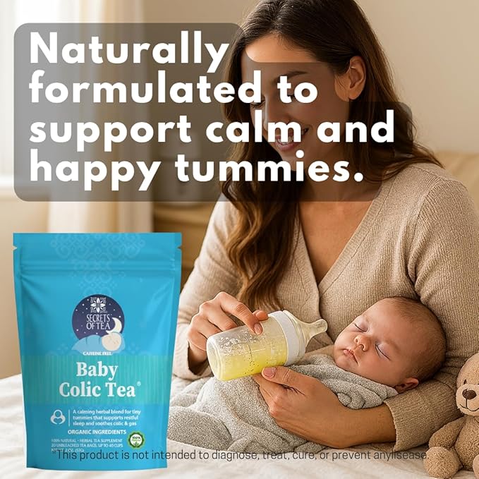 Secrets Of Tea Baby Colic Tea for Gas, Acid Reflux Relief, Tummy, and Sleep - Natural USDA Organic Caffeine-Free Herbal Calming Tea for Babies and Newborns - Up to 40 Servings - 20 Count(1 Pack)