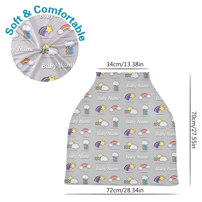 Personalized Baby Car Seat Cover for Babies, Custom Name Baby Car Seats Canopy for Boys Girls, Cute Rainbow Nursing Breastfeeding Stroller Covers for Infant Newborn, Shower Gift for Baby