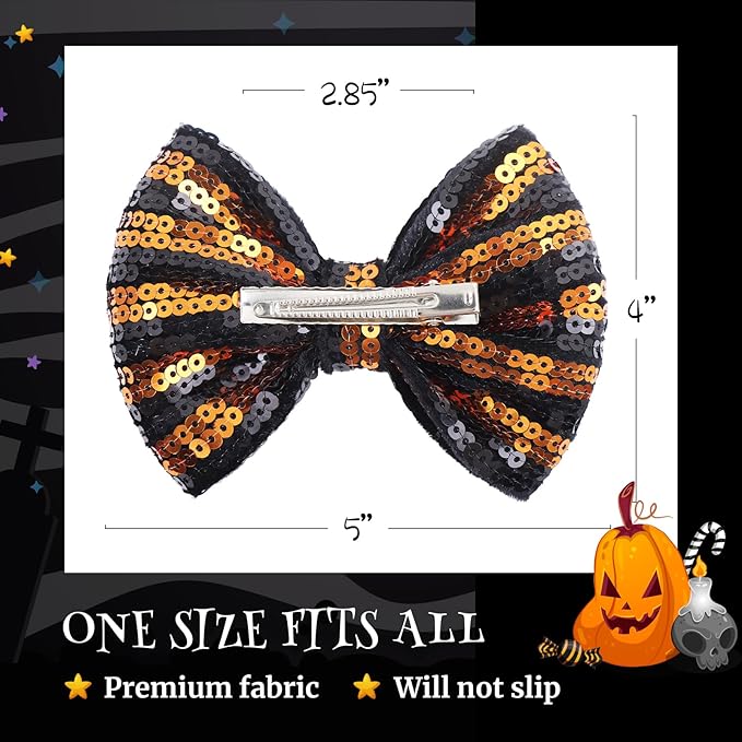 Halloween Baby Girl Clips Alligator Clips Hair Sequins Bows Toddler Girls Sparkly Glitter Baby Barrettes Cheer Bows Kids Hair Bow Black Stripe