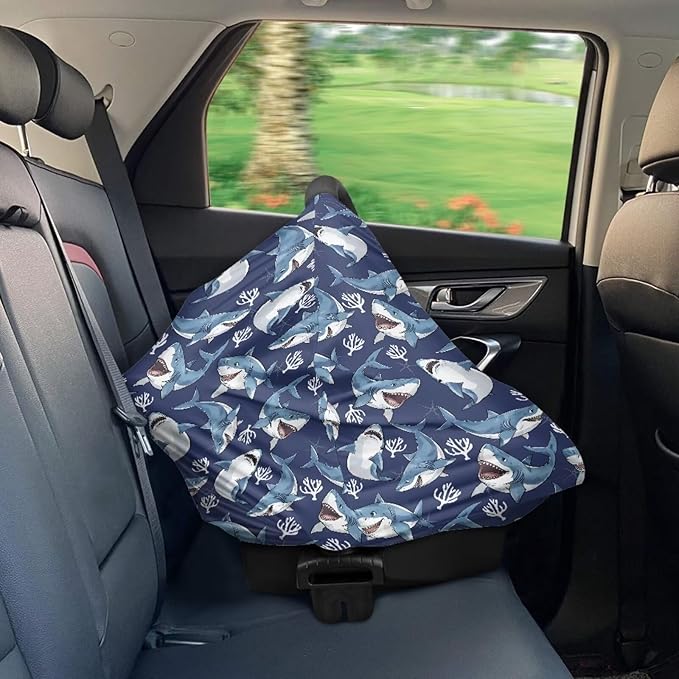 Breathable Car Seat Cover for Babies – Soft Nursing Cover for Breastfeeding, High Stretchy Infant Carseat Canopy, Beach Palm Tree