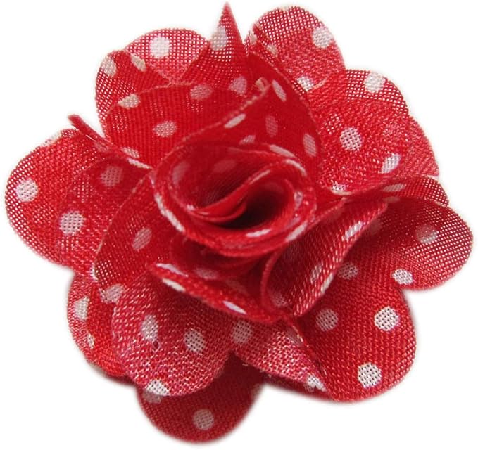 YYCRAFT 30 pcs Chiffon Flower with Dots Prints for Baby Girls Flower Headband Bows DIY Craft,Party Decoration(1.5",Red Dots)