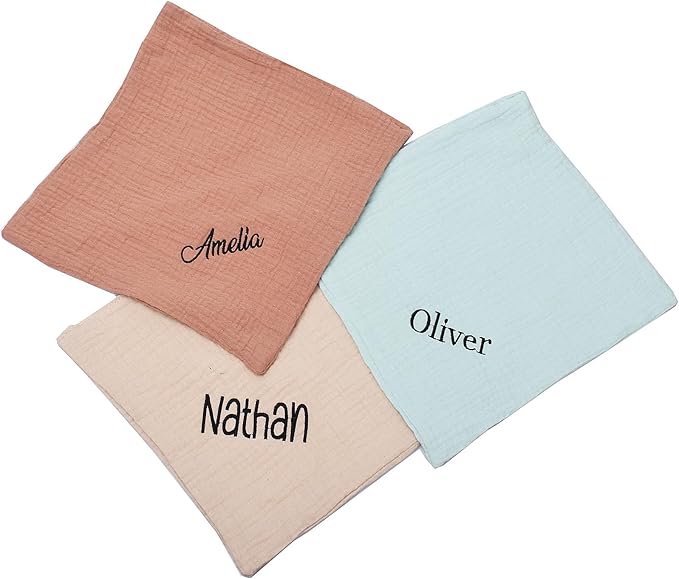 6 Pack Personalized Baby Washcloths and Burp Cloths, Soft Absorbent Muslin Cotton Washcloth for Newborns, 10x10 Inches