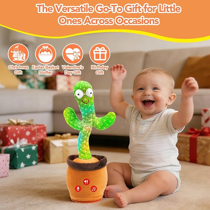 Baby Toys Dancing Talking Cactus Toy with Adjustable Volume, Boys Girls Gifts Interactive Singing Mimicking Repeating Cactus, for Toddlers 0-18 Months Christmas Birthday Easter Basket Stuffers