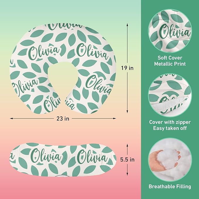 Personalised Car Seat Cover for Girls and Boys - 7 in 1 Multipurpose Breast Feeding Cover, Nursing Cover, Green Leaf Pattern Grocery Cart Cover - Birthday Gift for Babies