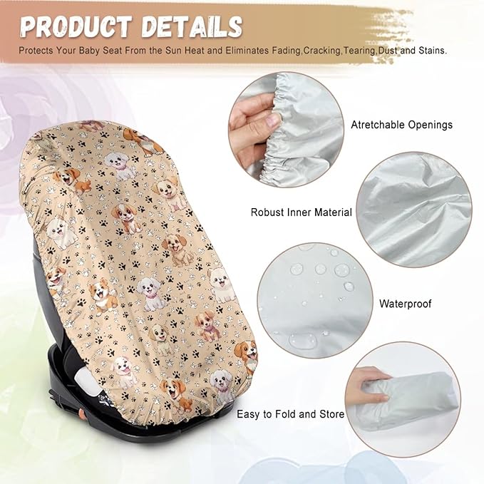Car Seat Sun Shade Cover, Dog Paw Print Car Seat Cover Baby Elastic Style Car Travel Accessories, Easy Installation for Baby & Kids
