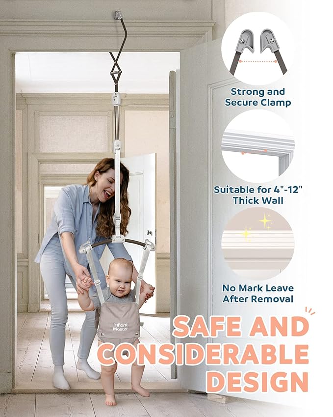Infant Master Baby Doorway Jumpers, Sturdy Johnny Jumper w/Adjustable 10.8"-23.6" inches Strap, Soft Baby Johnny Bouncer w/Seat Bag, Ideal Gift for Infant, Portable and Easy to Use, Grey