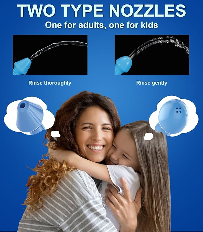 Nasal Shower, Nose Rinse and Nose Cleaner, Nose Shower Children Blue, Includes Temperature Measurement Sticker, Easy to Clean Nose Rinse Can for Adults and Children for a Free Nose Neti Pot
