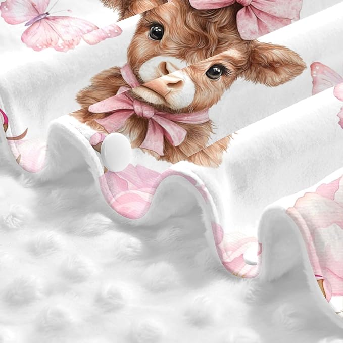 Personalized Baby Car Seat Canopy with Name – Custom Highland Cow Pink Minky Nursing Cover for Girls, Soft Stroller Cover for Infants & Newborns, Carseat Canopy for Breastfeeding