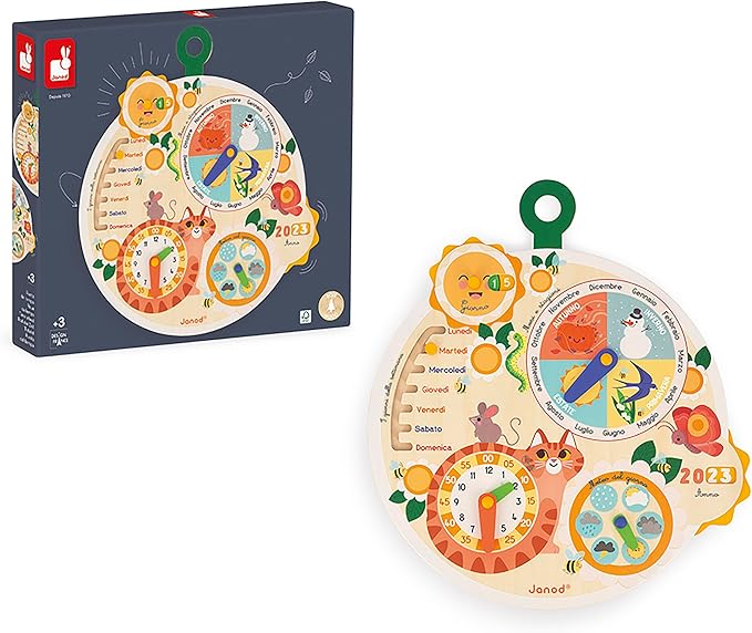 Janod J09624 Children's Wheel of Time Calendar - Wooden Toy FSC- from 3 Years, Multi-Coloured