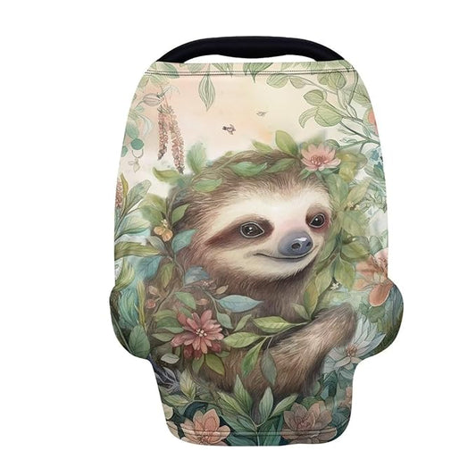 Wanyint Sloth Leaf Retro Baby Car Seat Covers, Carseat Canopy for Babies Boys Girls Multi-Use Nursing Breastfeeding Covers Nursing Scarf, Gift for Mothers