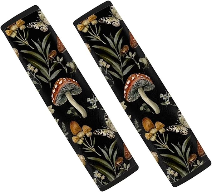 Biyejit Mushroom Leaf 2 Pack Seat Belt Cover Long Seat Belt Pads for Car Seatbelt Protector Soft Comfort Safe Belt Shoulder Strap Covers Harness Pads Helps Protect Your Neck and Shoulder