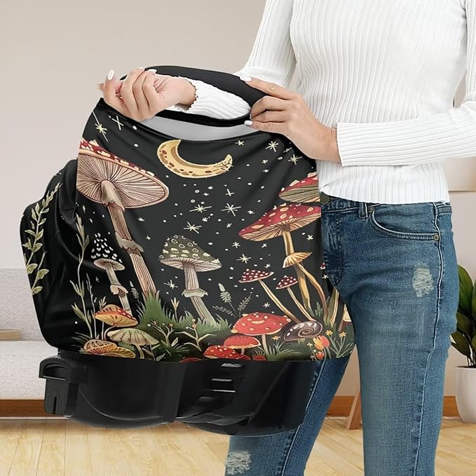 Youngerbaby Mushroom Baby Car Seat Cover Nursing Breastfeeding Scarf Shawl Stretchy Infant Carseat Canopy for Stroller High Chair Shopping Cart Newborn Shower Gift