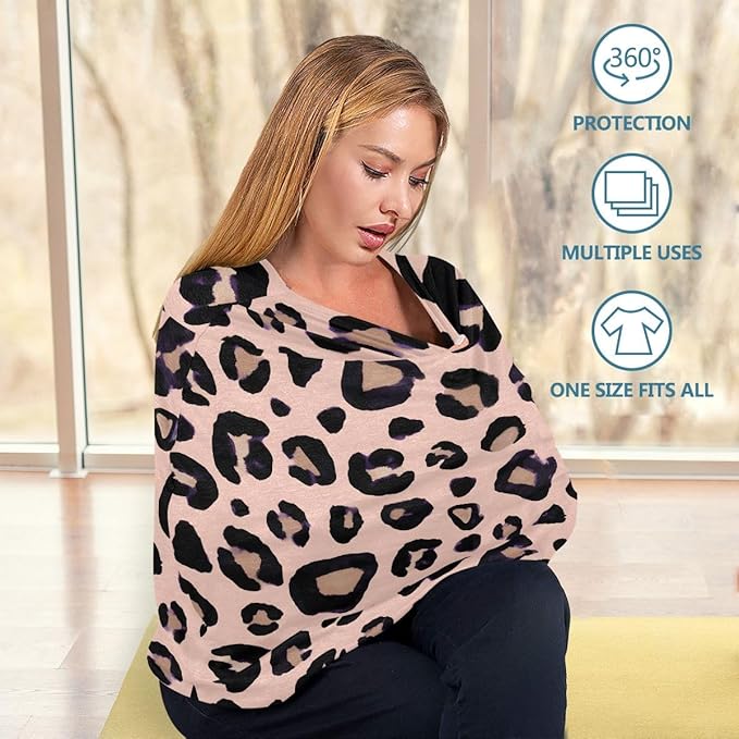 Leopard Print Cheetah Pink Nursing Cover Breastfeeding Scarf, Car Seat Covers for Babies Infant Stretchy Soft Breathable Multi-Use Cover Ups, Gift for Boys Girls
