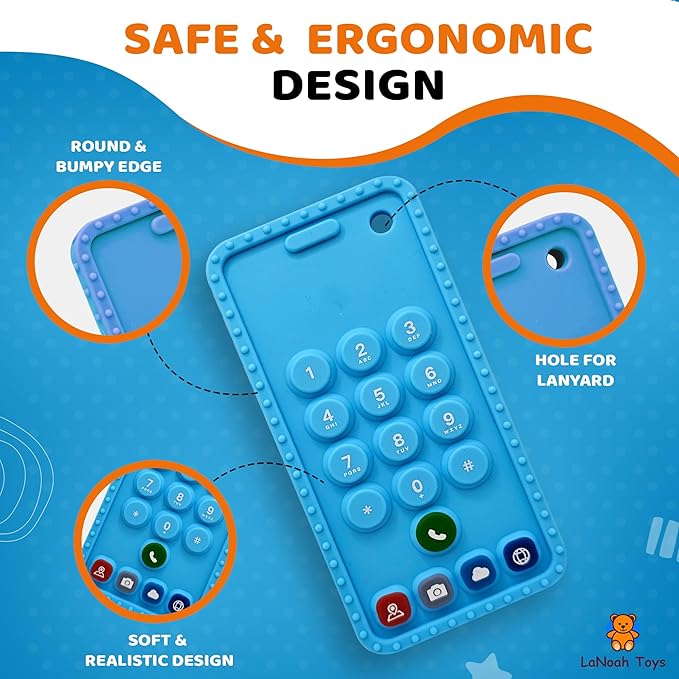 Baby Cellphone Teether: Soft BPA Free Teething Toy, Provides Relief for Your Little one While They are Teething. Gum Relief. Chew Toys (Blue)
