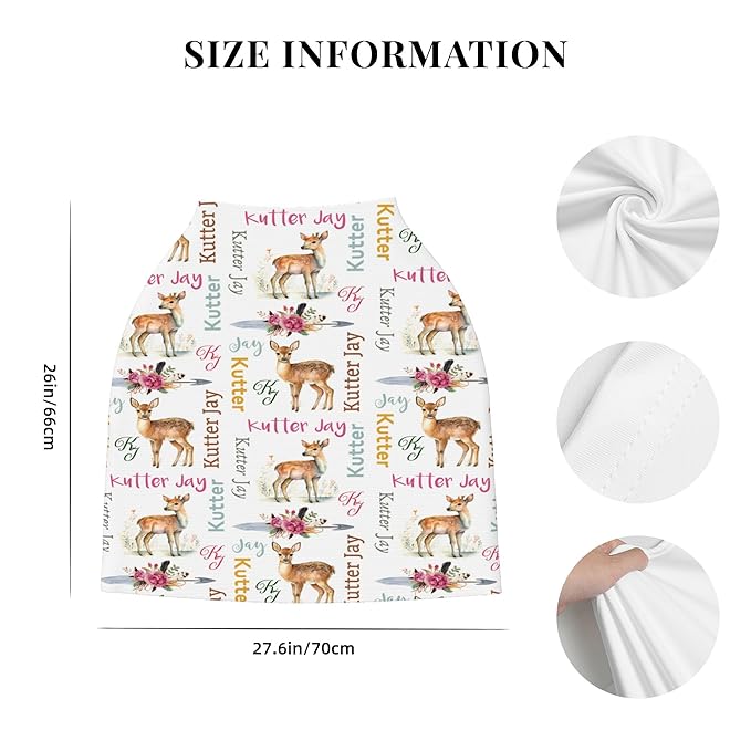 Personalized Deer Baby Car Seat Cover with Name,Multi-Use Canopy for Nursing, Strollers,Shopping Carts,Customized Breastfeeding Cover, Full Privacy,Infant Stroller Cover