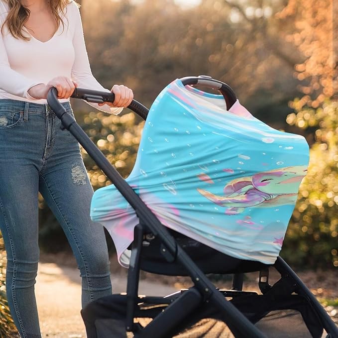 Biyejit Sea Turtles Baby Car Seat Covers Stretchy Breastfeeding Scarf Breathable Infant Carseat Canopy Nursing Covers Multi Use for Stroller High Chair Shopping Cart Boys and Girls