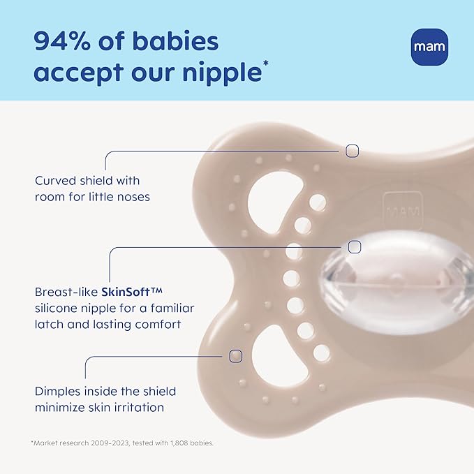 MAM Variety Pack Baby Pacifier, Includes 3 Types of Pacifiers, Nipple Shape Helps Promote Healthy Oral Development, 3 Pack, 0-6 Months, Girl
