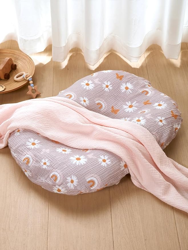 TILLYOU Muslin Baby Lounger Cover, 100% Cotton Newborn Lounger Cover, 2 Pack Baby Nest Slipcover for Boys Girls, Cover Only, Pink Butterfly