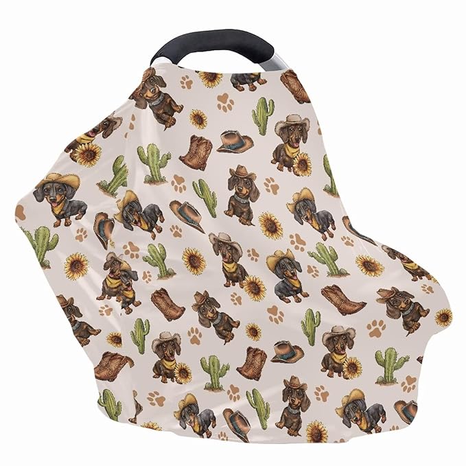 AFPANQZ Dachshund Cactus Baby Car Seat Cover Stretchy for Baby Girls Nursing Breastfeeding Covers Shopping Cart High Chair Stroller Covers Infinity Scarf Sunshade Car Seat Canopies