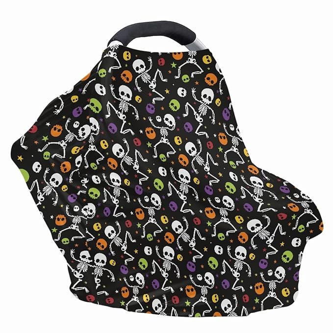 Coldinair Halloween Skull and Stars Print Nursing Cover for Baby Breastfeeding, Soft Privacy Nursing Cover for Mom Breathable Multi-use Nursing Carseat Canopy Covers
