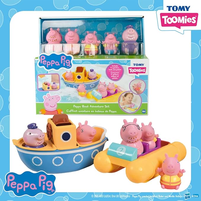 Peppa Pig Water Toys by TOMY Toomies- Peppa’s Boat Adventure Bath Toy Set - Includes 2 Boat Toys and 5 Peppa Pig Figures - 18 Months and Up