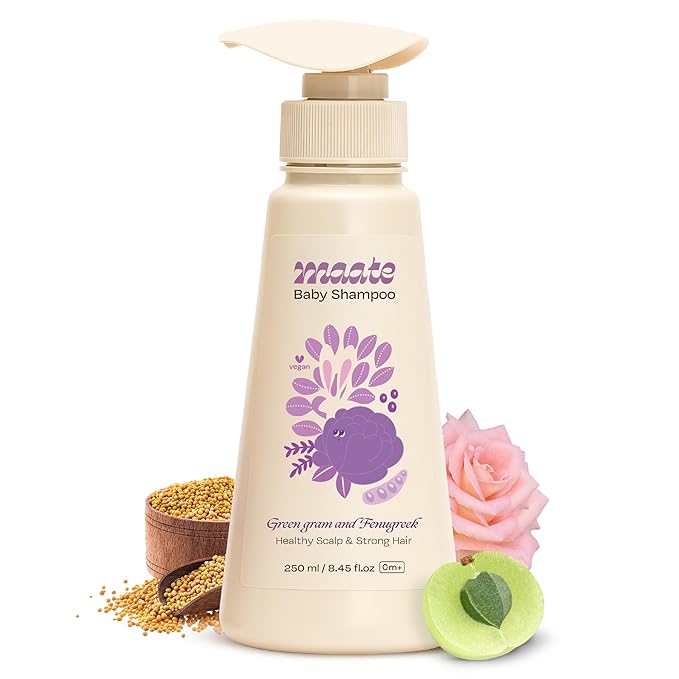 MAATE Baby Shampoo (250 ml) | Deep Cleanses, Nourishes Scalp & Hair | With Ayurvedic Herbs like Shikakai & Amla | Baby Shampoo For Kids 0-12 Years | Baby Hair Shampoo | Tear Free & Chemical Free