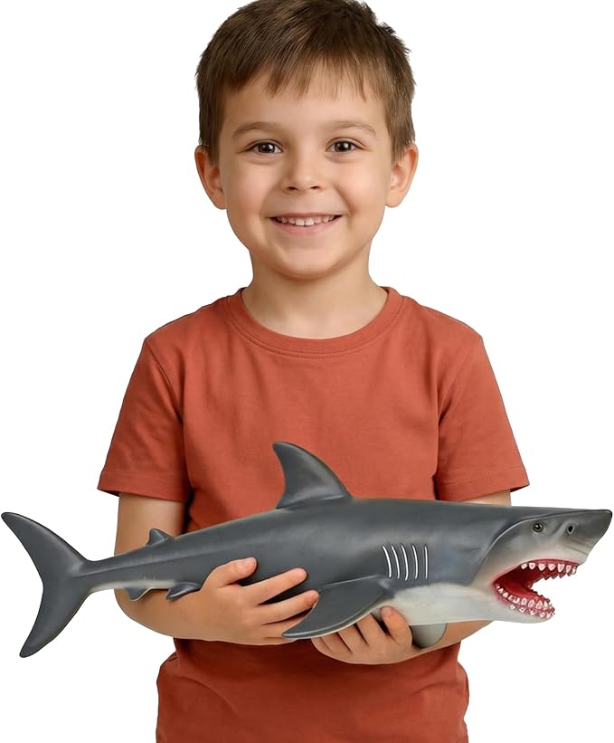 Gemini&Genius Sea Animal Great White Shark Action Figure Soft Rubber Swimming Pool Bathtub Toys, Realistic 18'' Length Ocean Animal Swordfish Educational and Role Play Toy for Kids