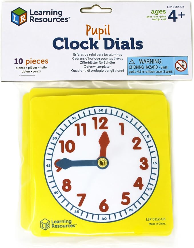 Learning Resources Pupil Clock Dials (Set of 10), Clocks for Kids, Learning to Tell The Time, Analog Clocks with Moveable Hands
