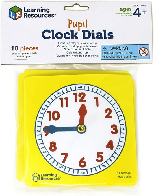 Learning Resources Pupil Clock Dials (Set of 10), Clocks for Kids, Learning to Tell The Time, Analog Clocks with Moveable Hands