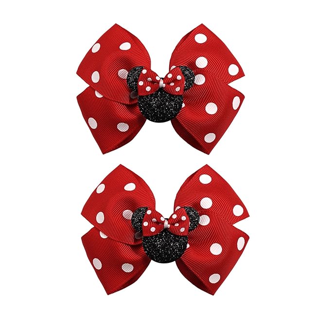 4 Inch Cute Mouse Ears Sequins Bows Hair Clips For Baby Girls, Toddler, Kids and Young Women Birthday Party Wedding Christmas Occasions Set of 2 (A- Dark Red)