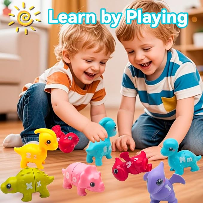 Alphabet Learning Toys, Dinosaur Color Matching Letter Game for Toddlers,Montessori Fine Motor Skills Preschool Learning Toys for 2 3 4 Years Old (26Pcs Dinosaur)