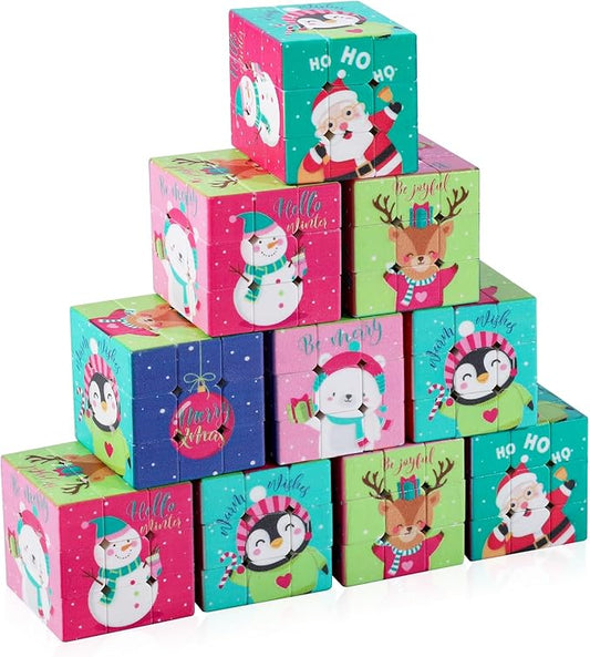 24 Pcs Premium Mini Cubes, Christmas 1.18" 3x3x3 Puzzle Cube Set with Fine-Textured Surface Finish, Stocking Stuffers, Birthday Party Favors, Classroom Prizes, Stress Relief Fidget Toys
