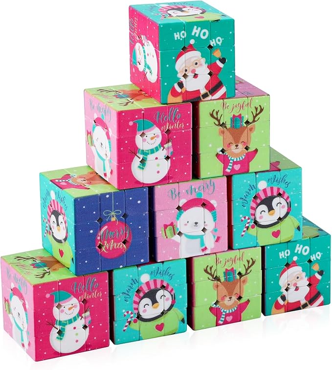 12 Pcs Premium Mini Cubes, Christmas 1.18" 3x3x3 Puzzle Cube Set with Fine-Textured Surface Finish, Stocking Stuffers, Birthday Party Favors, Classroom Prizes, Stress Relief Fidget Toys