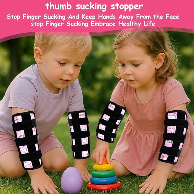 2 PCS Thumb Sucking Deterrent, Pink Clouds Thumb Guard for Kids Toddlers Nail Biting Treatment, Anti Nose Picking, Scratching Face, Elbow Immobilizer for Boys Girls, Finger Sucking Prevention