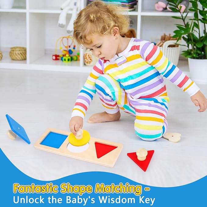 KMTJT Montessori Educational Toys for 1+ Year Old Toddler, 1st First Birthday Gifts for 1-2 Years, Includes Stacking Cups, 2 in 1 Object Permanence Box, Bead Maze, Mirror Puzzle and More