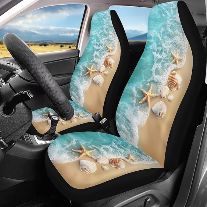 Starfish Shell Car Seat Covers for Front Seat Waterproof Car Seat Cover Protection Interior Accessories Easy to Install and Clean Universal for Cars Truck SUV Van