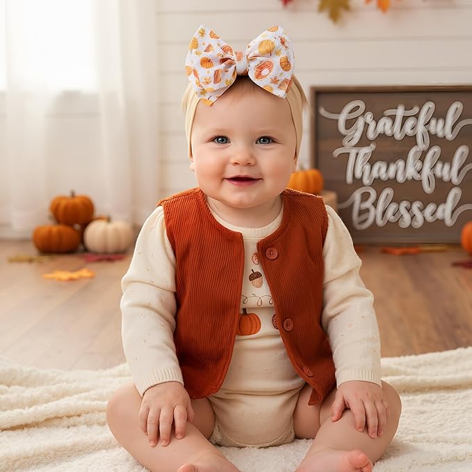Thansgiving Baby Girl Bows Newborn Headband Infant Big Bows for Birthday/Baby Shower/Photography/Baby Gifts