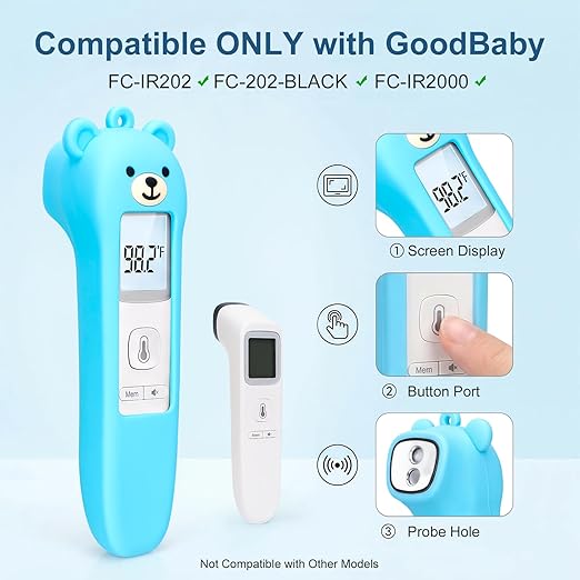 Bear Silicone Case Compatible with GoodBaby Thermometer for Adults and Kids, Cute Cartoon Thermometer Protective Case, Help Restless Baby Temperature, for Travel, Home and Outdoor (Blue)