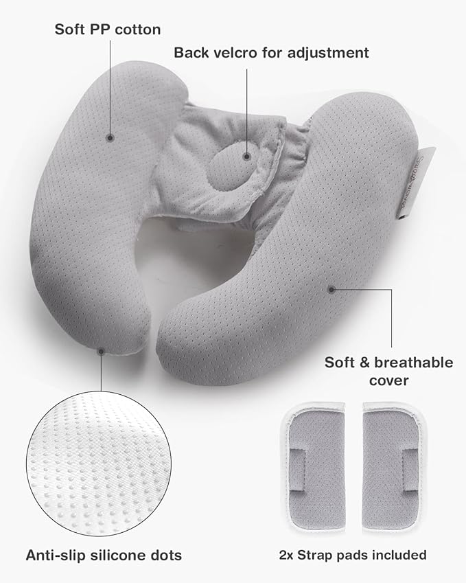 Baby Neck Pillow for Car Seat and Stroller, Adjustable Baby Head Support Pillow for Travel, Soft and Cushiony Torticollis Pillows for Infant and Newborn (Gray)