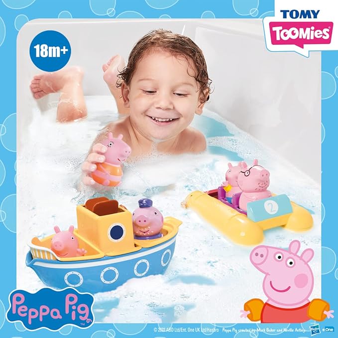 Peppa Pig Water Toys by TOMY Toomies- Peppa’s Boat Adventure Bath Toy Set - Includes 2 Boat Toys and 5 Peppa Pig Figures - 18 Months and Up