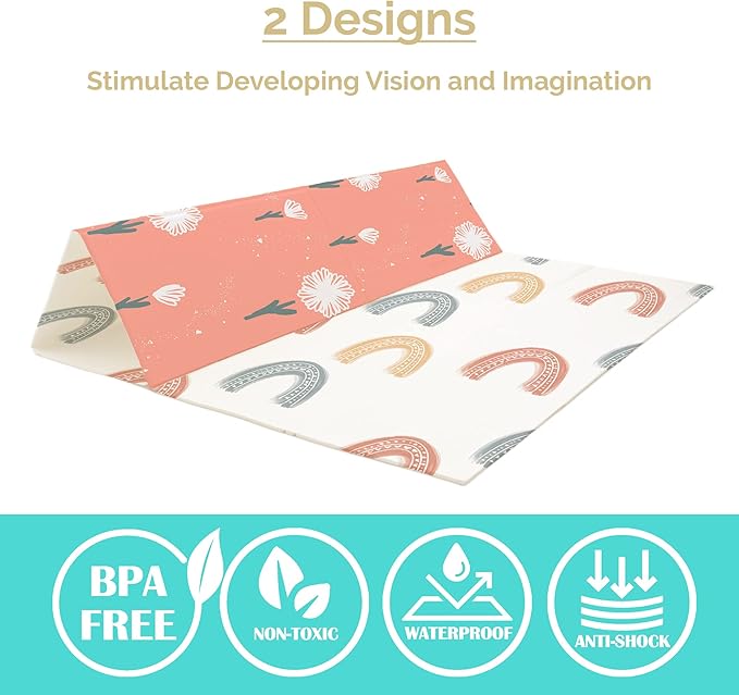 JumpOff Jo Foldable Foam Play Mat – Large Waterproof Baby & Toddler Activity Floor Mat, Double-Sided 70 x 59 Inch Play Surface