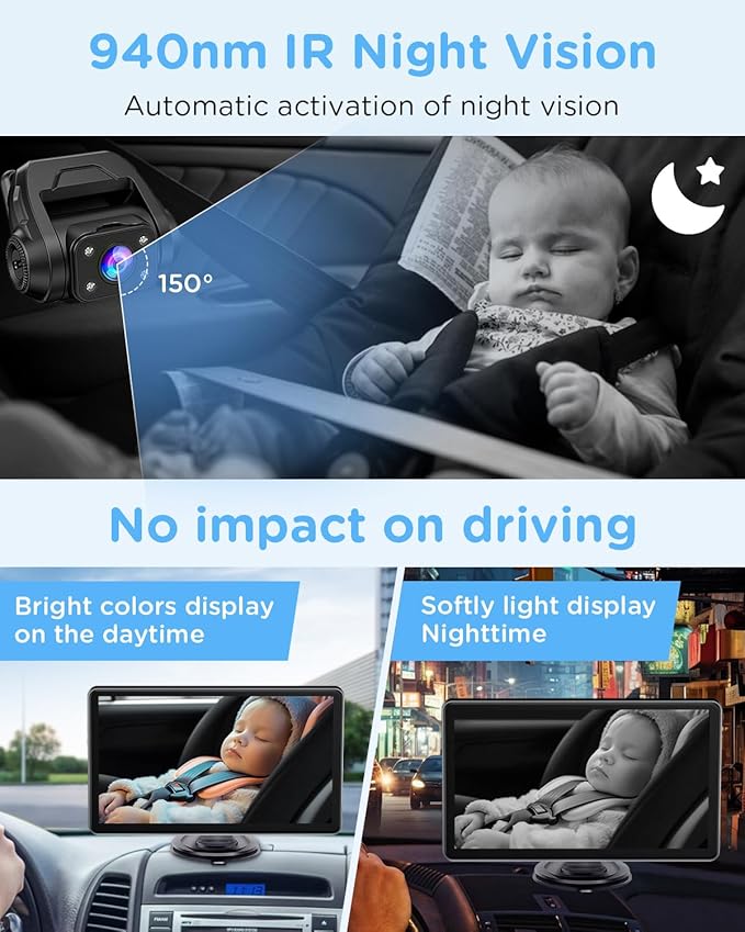 7" Touchscreen Baby Car Mirror, Baby Car Camera HD 1440P, View Infant in Rear Facing Seat with 150°Wide Angle, Night Vision, Easy Setup
