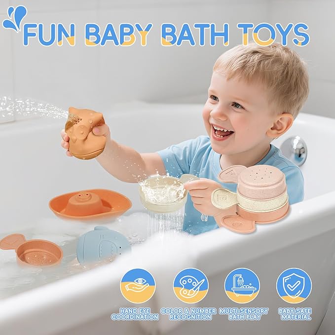 Baby Bath Toys 16 Pack Easy-Clean & Squeezable Silicone Bath Toys for Babies 6-12 Months Mold Free Bath Toys Toddlers 2-4 Bathtub Water Pool Toys