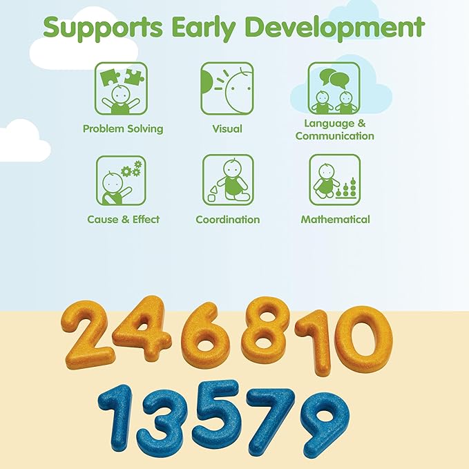 PlanToys® Numbers & Symbols Wooden Learning Set for Kids Ages 3+ | Montessori Educational Resource for Counting, Addition & Subtraction | Eco-Friendly Early Math Toy