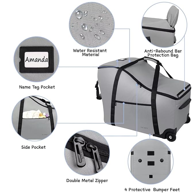 SCTEL Car Seat Bags for Air Travel Fit Chicco Keyfit 35 and Anti-rebound Bar Base, Fit Doona Car Seat Stroller and Base, Nuna Pipa Travel Bag, Infant Car Seat Bag, Doona Travel Bag