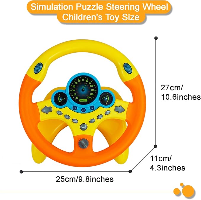 RedCrab Steering Wheel Car Driving Simulated Toy with Light and Music for Kids, Pretend Driving Seat Toys,Baby Electric Early Learning Educational Toys for Boys and Girls(Orange)