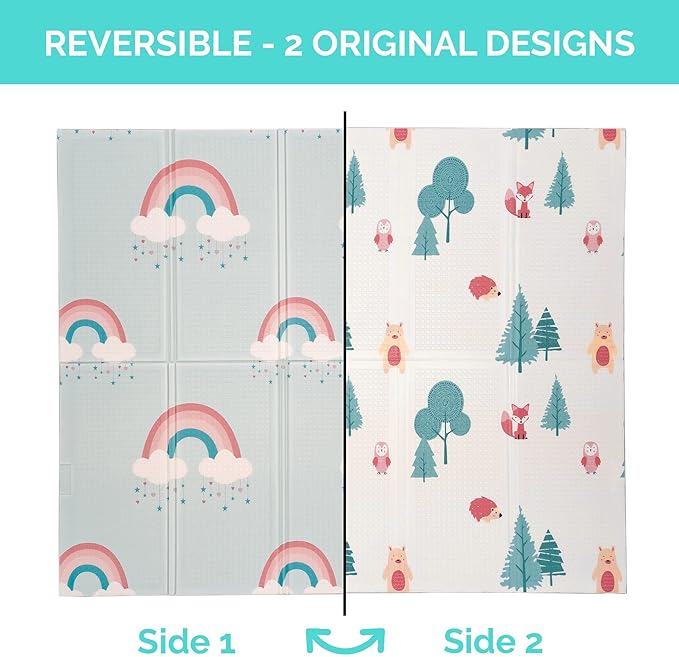 JumpOff Jo Foldable Foam Play Mat – Large Waterproof Baby & Toddler Activity Floor Mat, Double-Sided 70 x 59 Inch Play Surface